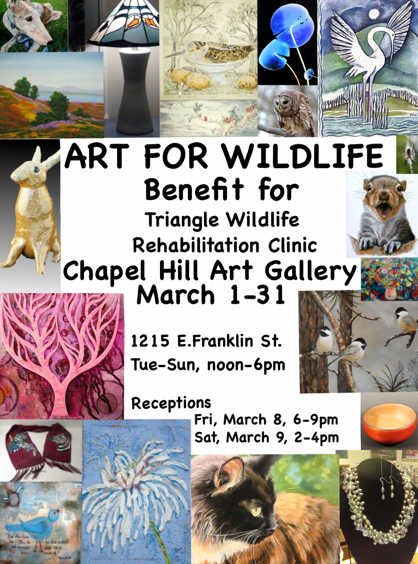 I'm participating in an art show at the Chapel Hill Art Gallery, benefiting the Triangle Wildlife Rehabilitation Clinic
